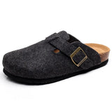 Women's Slides Slippers High Quality Woolen Felt Soft Cork Buckle Sandals Closed Toe Footwear For