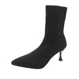 Net Red Thin Skinny Boots Knitted Elastic Boots Women's New Sharp Tips Sexy Fine And High Heel Short