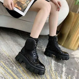Fashion Women Ankle Boots Autumn Lace Up High Quality Leather Boot Anti-slip Wear-resistant Comfortable Women Ankle