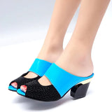 Patent Leather Straight Water Drill Coarse Heel Women's Sandals Heel Fish Mouth Casual Sandals Cover Toe Slippers