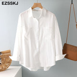 new chic casual loose cotton blouse shirt women female white blouse shirt spring summer women oversize shirt