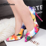 Women Fashion Floral Comfortable Heels Szpilki Damskie Ladies Cute Sweet Red Summer Slip on High Heel Shoes Party Pumps