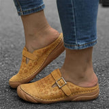 Sandals Buckle Retro Style Women Flat Sandals Rubber Shoes 2021Comfortable Hollow out flowers Leather Slides Outdoor