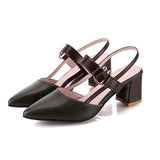 Women's Summer 2024 New Korean Version Of Baotou Tip One-Word Buckle Roman Shoes Shallow Mouth Thick Heels Large