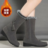 Winter Women Long Boots Warm Plush Cow Suede Snow Boots Women Shoes Fashion Zipper Women's Winter Boots Zapatos De