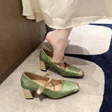 Breakj Spring And Summer National Wind Square Design Fashion Shallow Casual Coarse Heel High Fashion Daily Single Shoes