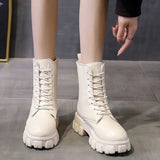 Winter Snow Boots Women Black White Fur Boots Leather Ankle Booties Fashion Fall Shoes Platform Chunky Boots