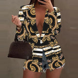 Sexy Print Suit Turn-down Collar Jacket Top Elegant Slim Single Button Coats Casual Long Sleeves Streetwear Women