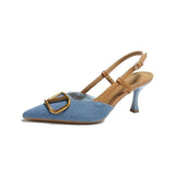 Breakj Wind High Heels 2024 New French Shallow Pointed With Thin Denim High Heel Sandals Summer