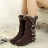 Winter Women Boots Casual Warm Fur Mid-Calf Boots shoes Women Slip-On Round Toe wedges Snow Boots shoes Muje Plus size