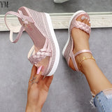 Women's Sandals Wedges Footwear Summer Platform Sandals Women Shoes Buckle Female Slip on Peep Toe Weave Ladies Casual