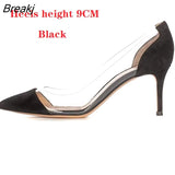 Clear PVC Transparent Thin Heel Pumps Slip-On 5CM High Heels Point Toes Women Party Nightclub Shoes Black Size