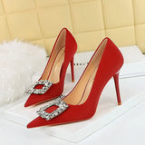 Breakj Fashion Banquet High-Heeled Shoes Women's Shoes Fine Heel Ultra High Heel Shallow Mouth Pointed Water Diamond Buckle Single Shoes