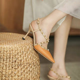 Breakj French Fine-Heeled High-Heeled High-Heeled Rivet Thorned Roman Sandals In The Summer Of