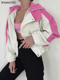 Patchwork Jacket Women Leather Long Sleeve Autumn Button Oversized Casual Fashion Contest Y2K Outerwear Clothing