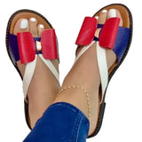 Spring And Summer New Flat Bottom Matching Color Bow Tie Lady Sandals And Slippers Large Size Women's Shoes Flat Bottom