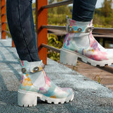 Ankle Boots Autumn Winter Rainbow Short Boots Square Heel Rhinestone Shoes Non-slip Fashion Thick Bottomn Footwear 2021