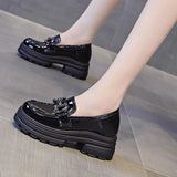 Breakj Bottom Loafer Women 2024 New Autumn College Wind Black Small Leather Shoes Jk Joker Inside Heighten Lacquer Leather Single