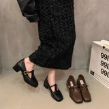 Breakj Retro Square Head Thick Heel Single Shoes Female 2024 Spring And Autumn New Korean Version Of Fairy High Heels Mary Jane Small Leather