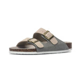 Camel Cork Sandals Men's Flock Faux Suede Mule Clogs Slippers Brown Classic Two Buckle Cork Slides Slippers For Men