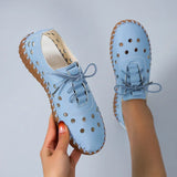 New Designer Woman Flats Breathable Sew Oxford Sneakers Women Casual Lace Up Split Leather Hollow Moccasins Loafer