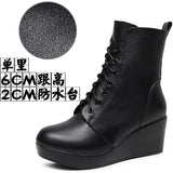 Breakj Head 12Cm High Slope And Waterproof Table Mid-Sleevel Boots With Side Zipper Women's Boots Pine Cake Plus Velvet Winter Warm Leather