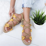 Women Hemp Rope Straw Flat Sandals Peep Toe Cross Lace Up Female Platform Fashion Casual Shoes Rome Ladies