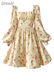 Style Elegant Floral Midi Sundress Woman Long Sleeve Y2k Mini Dress Party Casual Korean Fashion Dress Chiffon 2023