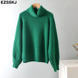 Winter cashmere oversize thick Sweater pullovers Women 2021 loose puff sleeve turtleneck big size Sweater Pullover
