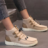 Lace Up Flock Footwear Ladies Casual Sewing Female Shoes Plus Size Women Ankle Boots Winter Women's Warm