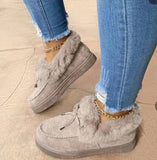 Women Winter Ankle Boots Suede Leather Snow Boots Plush Natural Fur Warm Slip-on Ladies Shoes Flats Plus Size