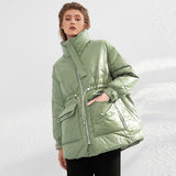 Pure Winter Lightweight Down Jacket Women Thick Warm Batwing Long Sleeve Loose Doudoune Pocket Ultra Light Duck