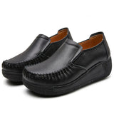 Breakj And Autumn New Heel Bean Shoes Snail Shoes Female Cow Skin Thick Sole Shoes Mother Slope And Rocking Loose Cake