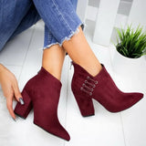 Spring Autumn Ankle Boots Soft Leather Woman Boots Pointed High Heels Shoes Fashion Thick Heel Back Zipper Women Shoes