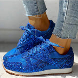 Flat Glitter Sneakers Casual Female Mesh Lace Up Bling Platform Comfortable Plus Size Vulcanized Shoes 2019 Soft