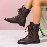 Breakj Women's Autumn And Winter New Martin Boots Fashion Solid Color Side Zipper Low-Heeling Mid-Sleesize