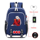 Anime Inuyasha USB charging Backpack Outdoor Travel Backpack Printed Pattern Student School Bag Teenage students laptop