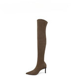 Breakj Boots Autumn And Winter Explosion Of High-Heeled High-Heeled High-Heeled Shoes Brown Elastic Thin