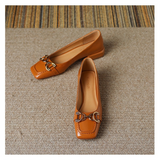Women Pumps PU Decoration Ladies Square Heel Single Shoes Retro Square Toe Casual Zapatos Mujer Primavera Verano