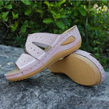 Cool Slippers Female Slope Heel Fish Mouth Thick Size Shoes Multi-Color Embroidered Cool Drag