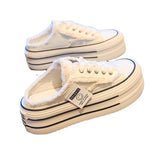 Slippers Women Wear 2024 New Canvas Shoes Without Heels And Semi-Support Online Celebrities Lazy Half-Dragged Thick Soles Cool