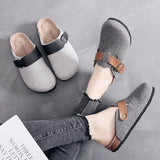 Women's Slides Slippers High Quality Woolen Felt Soft Cork Buckle Sandals Closed Toe Footwear For