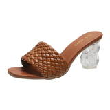 Open Toe Fashion Weave Womens Sandals All Match Roman Shoes Clear Heels Summer Female Luxury Party Zapatos De Mujer