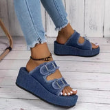 Breakj New Large Size Lame With Denim Double-Breasoned Sandals Slippers Female Wear Summer