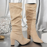 New Women's High-Heeling High-Heeling Heap Boots Women's Large-Size Thick And Velvet High-Valley Knight