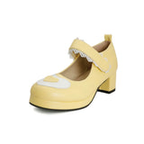 Women Kawaii Platform Mary Janes Lolita Shoes Girls Round Toe Heart Block Chunky Heel Gothic Cosplay Flora Lace Velcro
