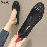 Bling Golden Black Flats Shoes Ballet Women's Loafers Round Toe Party Office Lady Slip on Work Driving Footwear