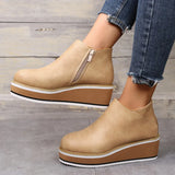 Women's Autumn Boots Round Toe Comfortable Platform Shoes Non-Slip Casual Lady Ankle Boots Side Zip Retro Female Mujer