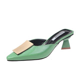 Toe White High heels Muller slippers women 2019 summer shoes woman Fashion Metal Decoration Shallow Party female