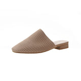 Women Mules Slippers Female Summer Flats Sandals Knit Fabric Stretch Slides Holiday Beach Shoes Square Heel Square Toe